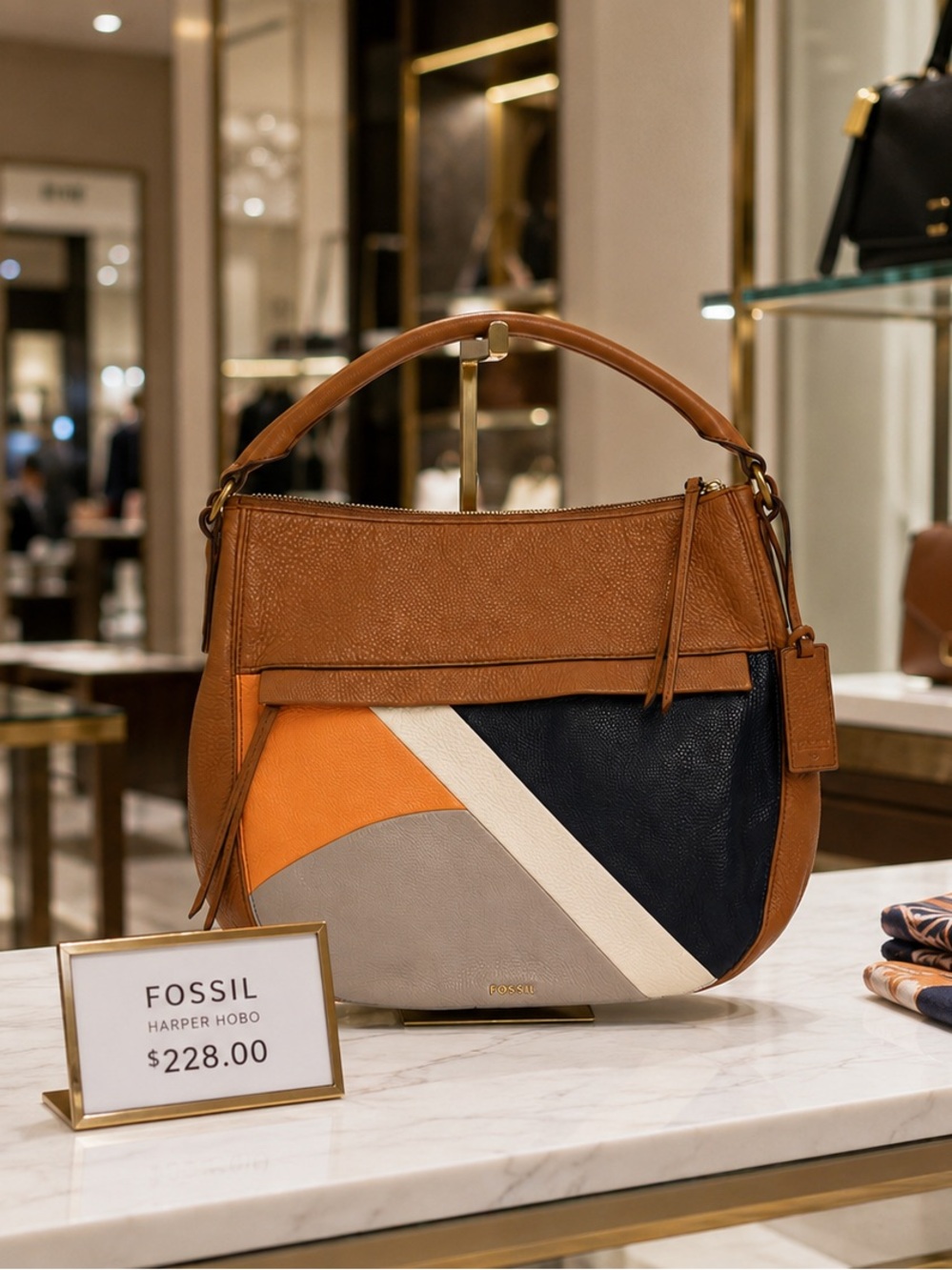 Fossil Tessa Colorblock Shoulder Bag in Saddle, Black, Cream, Gray, Orange - Picture 5 of 5